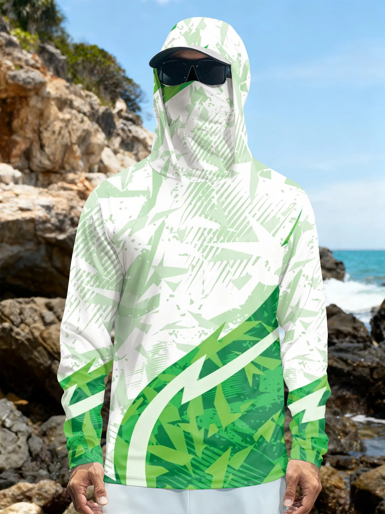 Mens Fishing Shirt Hooded UPF  - Fishing Mask Sun Protection ulasan dan harga