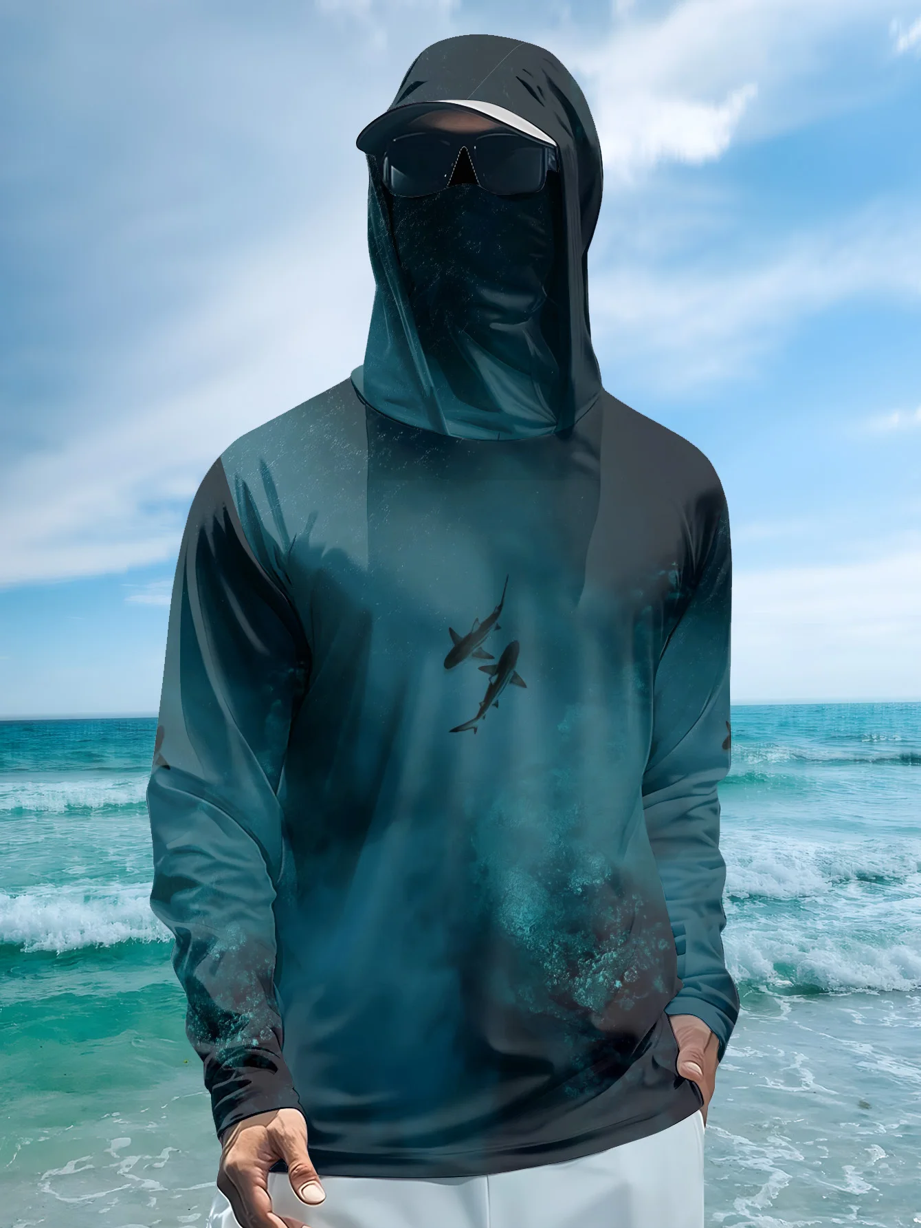 UPF50+ Men Fishing Hoodie With - Fishing Mask Sun Protection ulasan dan harga