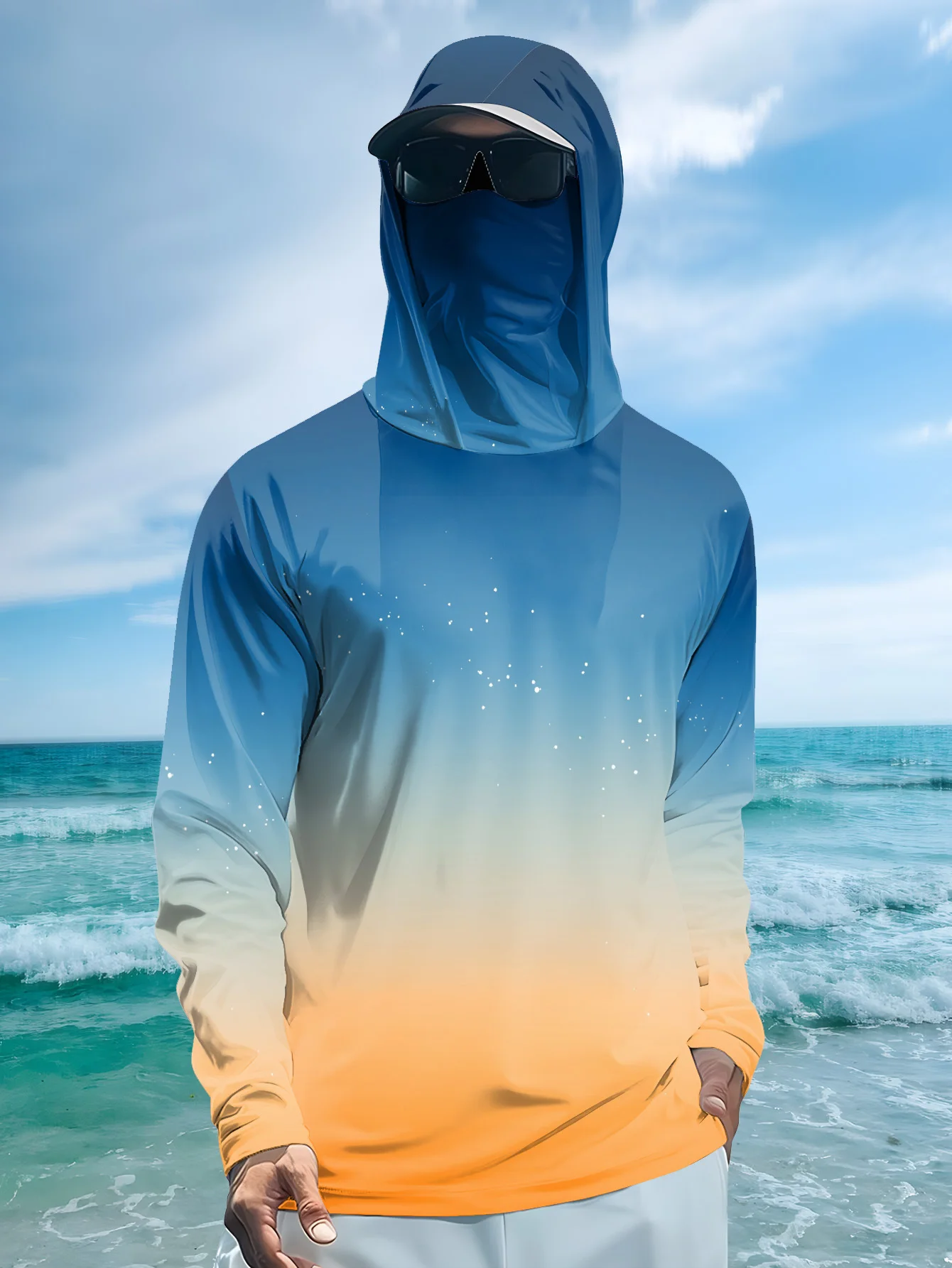 Mens Fishing Shirt Hooded UPF  - Fishing Mask Sun Protection ulasan dan harga
