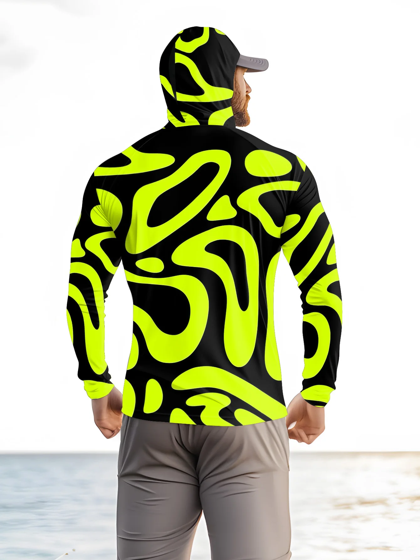 Men's Neon Green Abstract Prin - Fishing Mask Sun Protection ulasan dan harga